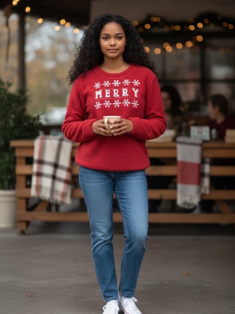 Chance or Fate Merry Christmas Festive Fleece Sweatshirt Women's Size Large NWT